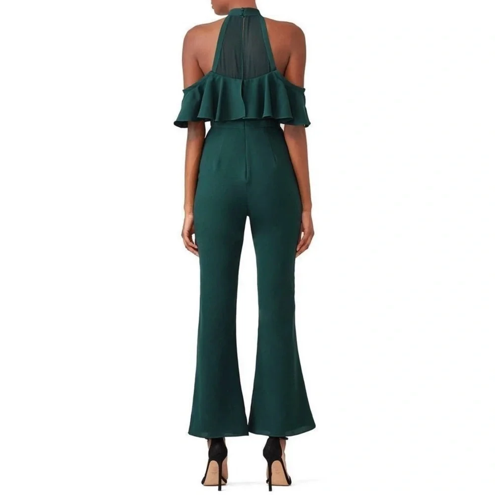 FAME& PARTNERS Green The Ellis Jumpsuit Flare Leg Size 2 Ruffle
